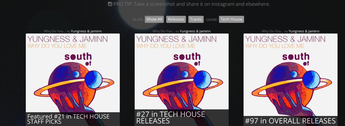 <a href="/southofsaturn/">South of Saturn</a> is CHARTED 2x @ Beatport. BIGUP to Yungness &amp; Jaminn README beattracker.com/label/south-of…
