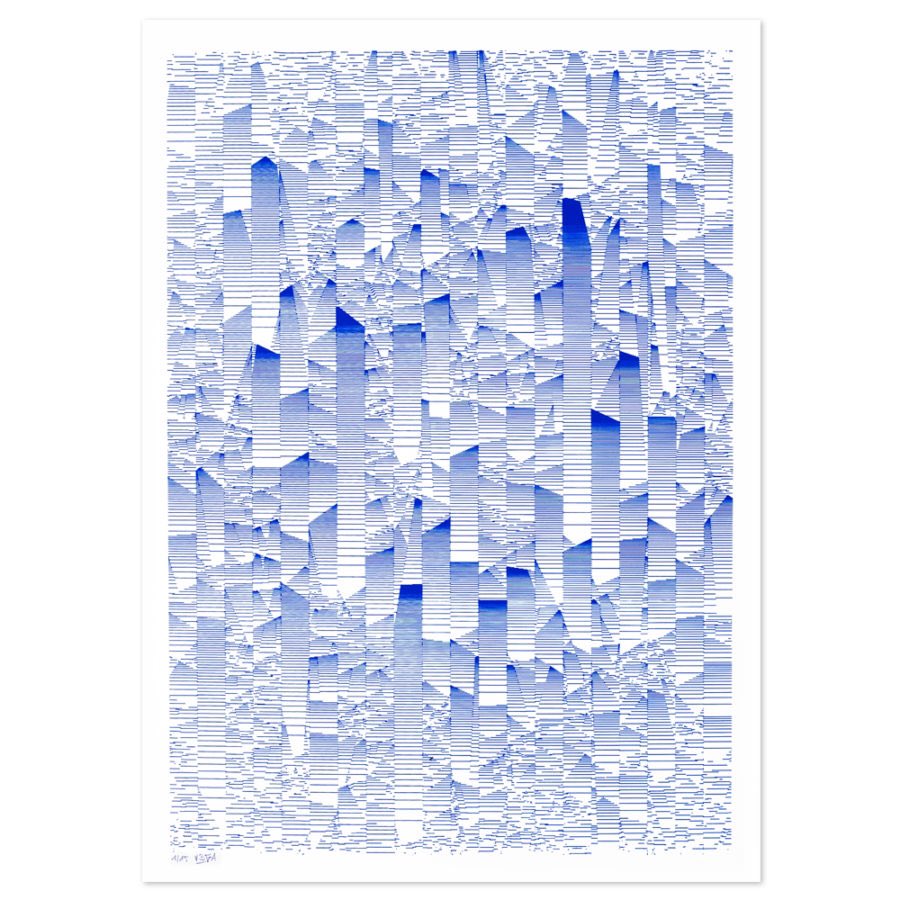 « Tomorrow Blue » silkscreen print beautifully setup by <a href="/evaniperen/">Eelco van Iperen</a> 🙏

Only one copy (ed. of 15) left  at l’Atelier SerreJoint e-shop 👉 atelierserrejoint.com/produit/tomorr…

#processing #plottertwitter #genartclub