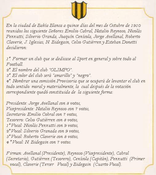 📜El 15 de octubre del año 1910, un grupo de residentes de Bahía Blanca🏙️ se reunieron con el objetivo de fundar un club destinado a la actividad deportiva (en especial, al futbol⚽️) y fue así cómo, en una casa🏡 ubicada sobre la calle Sarmiento, nació el club aurinegro.