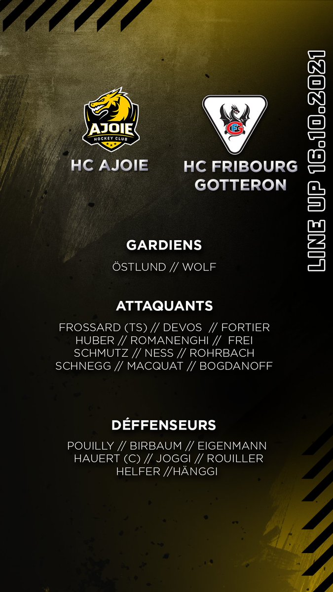 HC_Ajoie_off's tweet photo. Voici la line-up du match de ce soir face à @FrGotteron
#HCAjoie #HCA #HCAHCFG #NationalLeague #pourtoinousdevonstantlutter https://t.co/EVokYgymFy