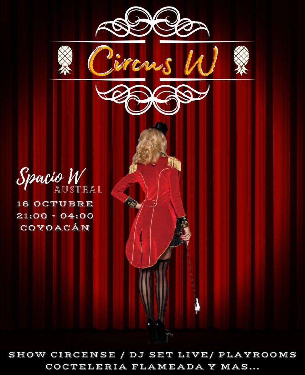 Spacio_WAustral's tweet photo. 🤩🤩🤩HOY ES EL DÍA 🤩🤩🤩
🤡 #CircusW🤡
La magia y la sensualidad...
Nos esperan 🔥🤹♀️
¿Ya reservaron?
Más info MD o con #TeamAbacaxiSw https://t.co/E0LVxYOemd