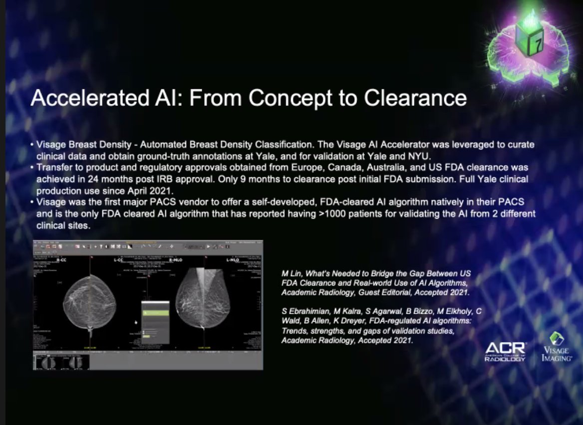 Overview of innovative solutions to implement AI in the routine daily practice of breast imaging at @YaleRadiology by @MingDeLin1234 @Visage_Imaging  at ACR Imaging Informatics Summit
#ACRDSI #ACRInformatics  @MariamAboian @JessFriedMD
bit.ly/3lpf9dT