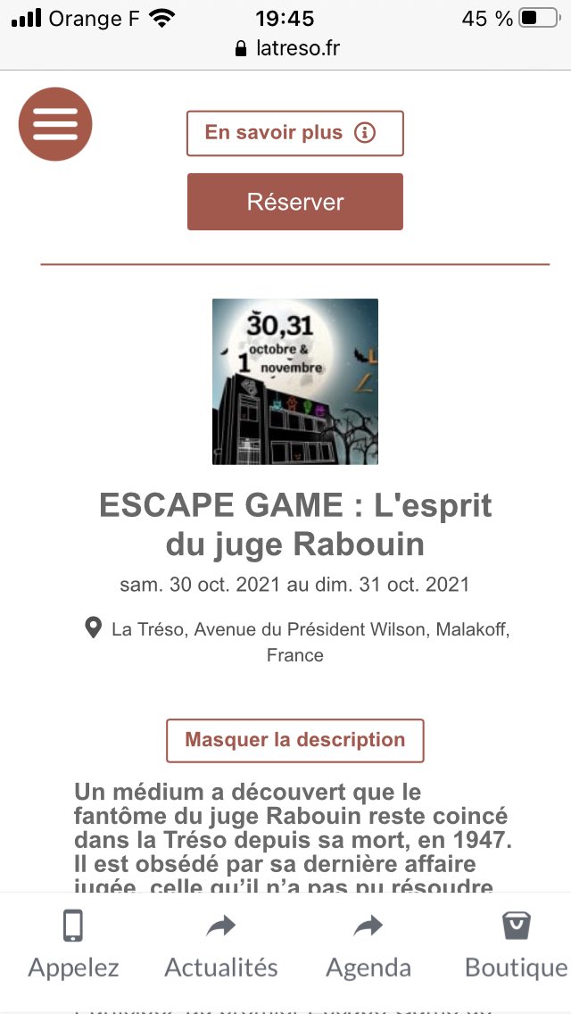 Pour votre programme du 30 et 31 octobre - #EscapeGame à ⁦<a href="/la_treso/">La Tréso</a>⁩ de #Malakoff - inscription sur le site de latréso.fr