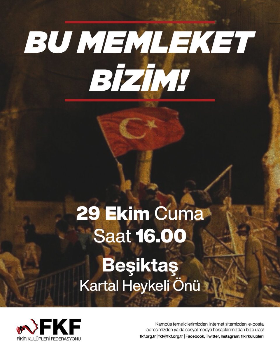 Bu Memleket Bizim

29 Ekim Cuma
16.00
Beşiktaş (Kartal Heykeli Önü)

#GençlikYasaklanamaz
#BuMemleketBizim