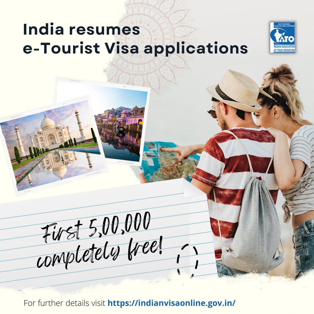 Indian e- Tourist Visa site has started accepting visa applications as per new guidelines issued recently. First 5,00,000 e-visa free of charge is enabled as well. Thanks to Govt of India under the leadership of PM Narendra Modi. #etouristvisa #restarttourism