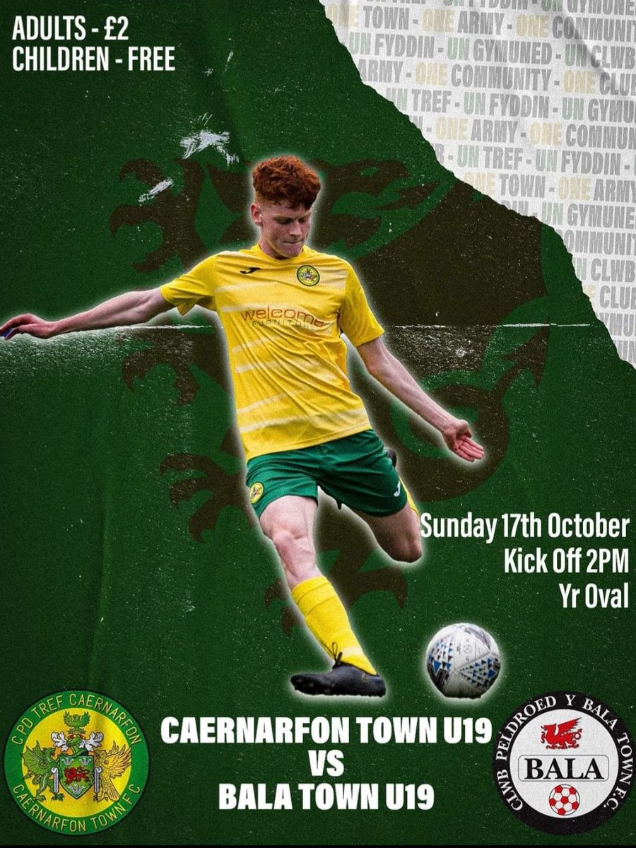 Come and support the u19s tomorrow at The Oval v Bala Town u19. Kick Off 2pm. 💛💚