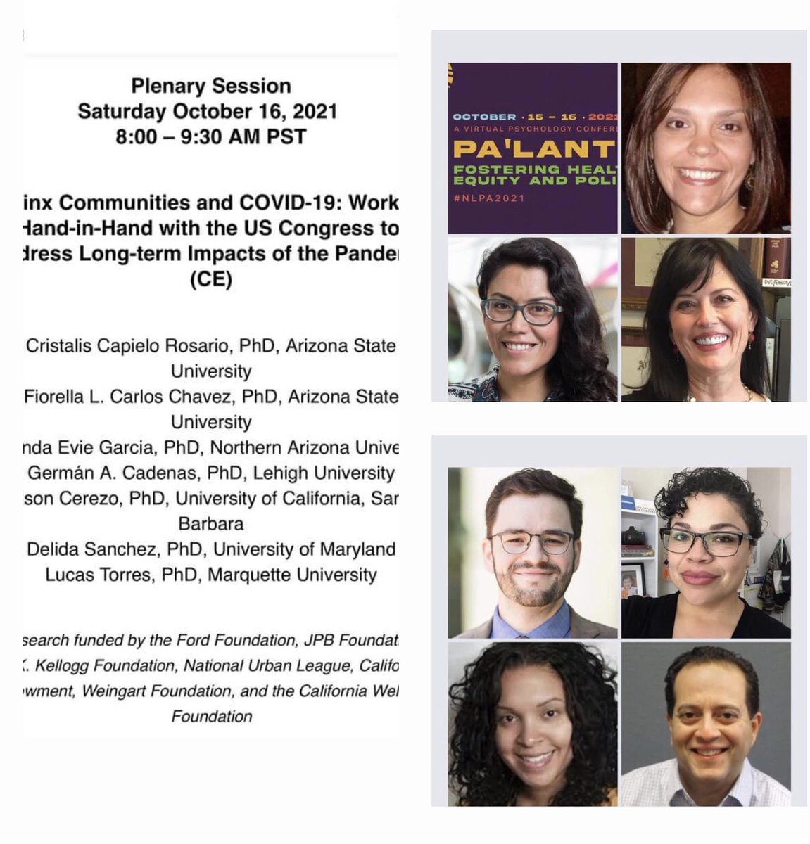 Today’s keynote at the National Latinx Psychological Association Conference where we presented our research on the effects of the COVID-19 pandemic on the Latinx community, previously used to brief the US Congressional Hispanic Caucus and the White House.
