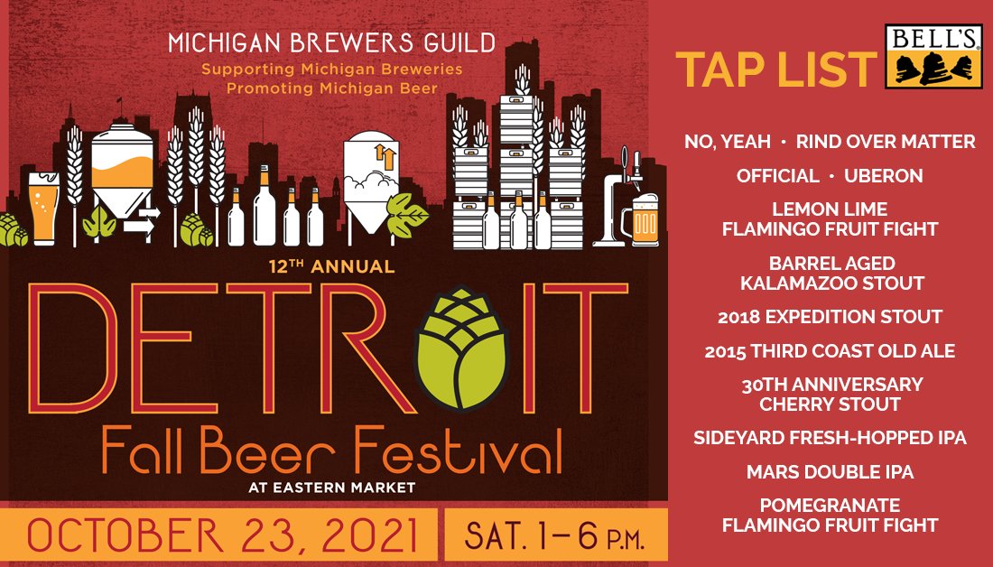 BellsBrewery's tweet photo. Our tap list for this year's @MIBrewersGuild Detroit Fall Beer Festival @EasternMarket. Purchase tickets and see the full program here: https://t.co/tALPFav2o9
#MiBeer #DFBF https://t.co/qVNX5jbFQy
