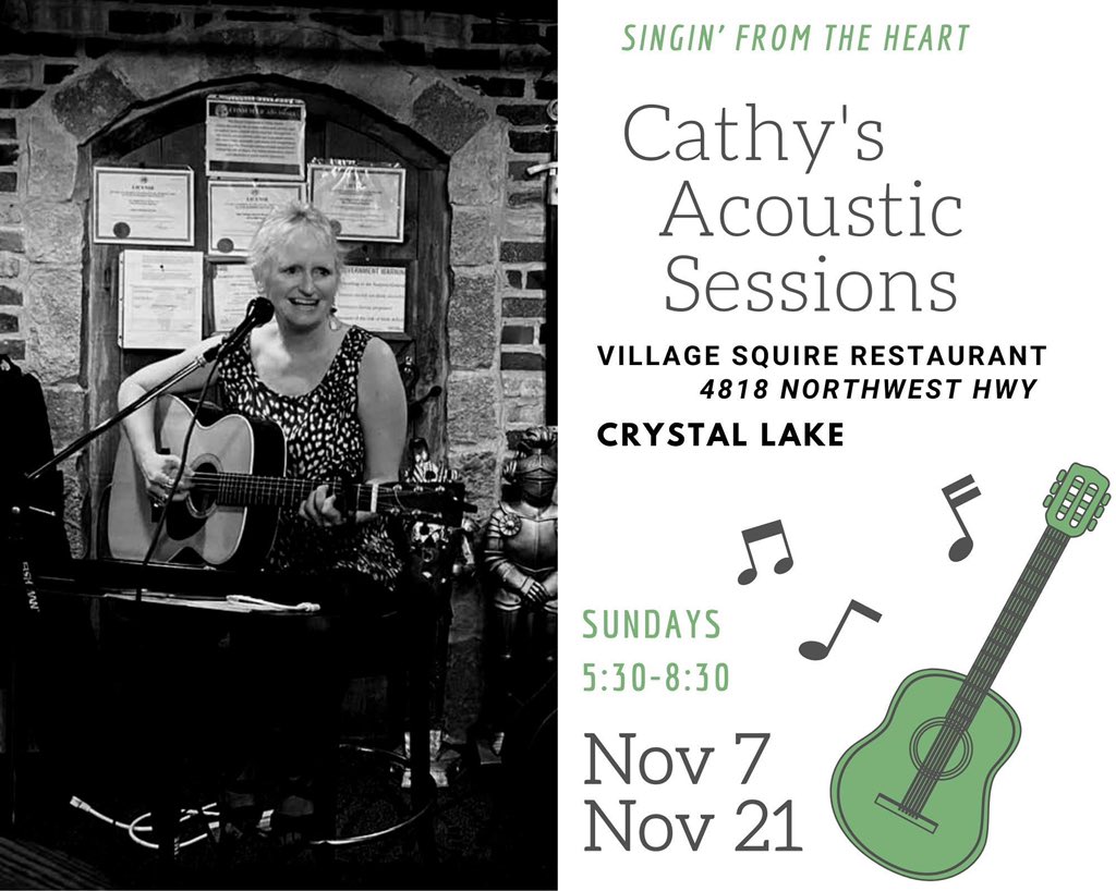 CathyGrochowski's tweet photo. Come on over to my Sunday performances at the Village Squire in Crystal Lake for some food, libations and song. I'll be singing from 5:30-8:30 on November 7th and 21st. #crystallakeillinois #crystallake #villagesquirecrystallake #songstress #guitargal #lovesong #cathygrochowski https://t.co/YCSXEs5YQL
