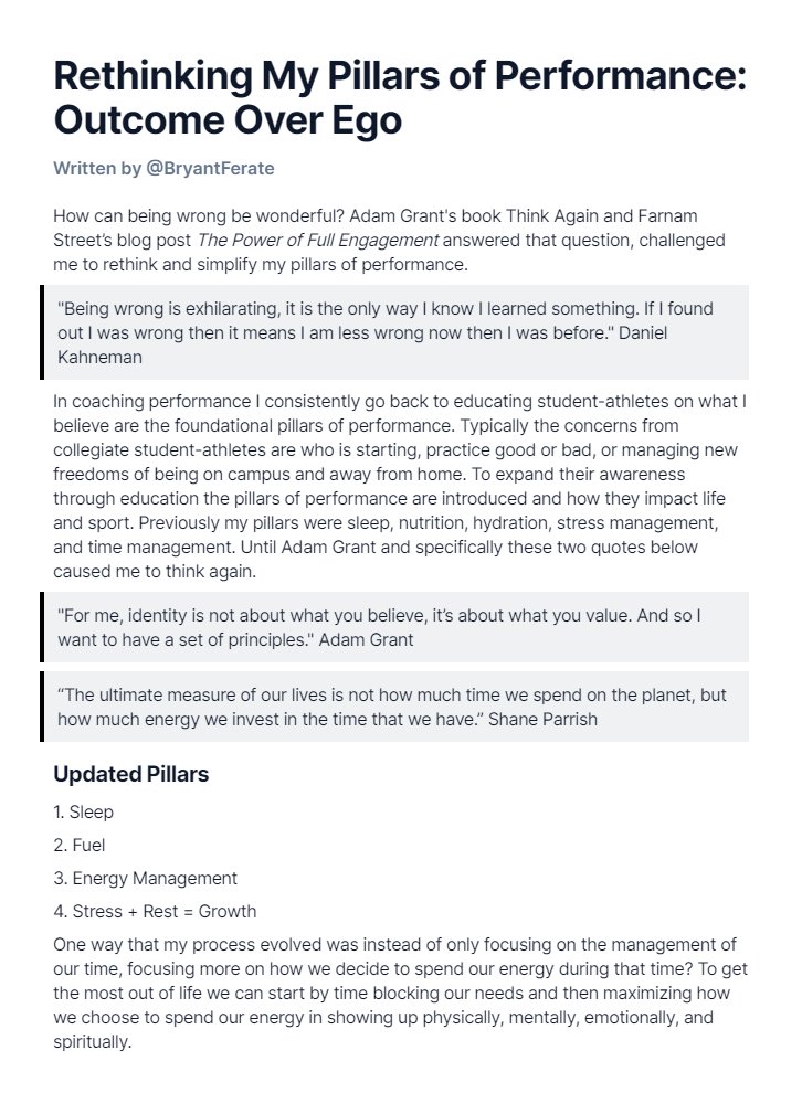 How being wrong can be exhilarating? 

Rethinking is outcome over ego. This is how I applied it to my thinking, specifically to performance in life and sport.