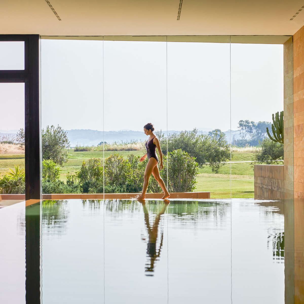 Verdura Spa's indoor pool reflects the colours and lines of the Sicilian countryside to create a warm and relaxing atmosphere. #RoccoForteHotels #RoccoForte #Sicily #VerduraResor