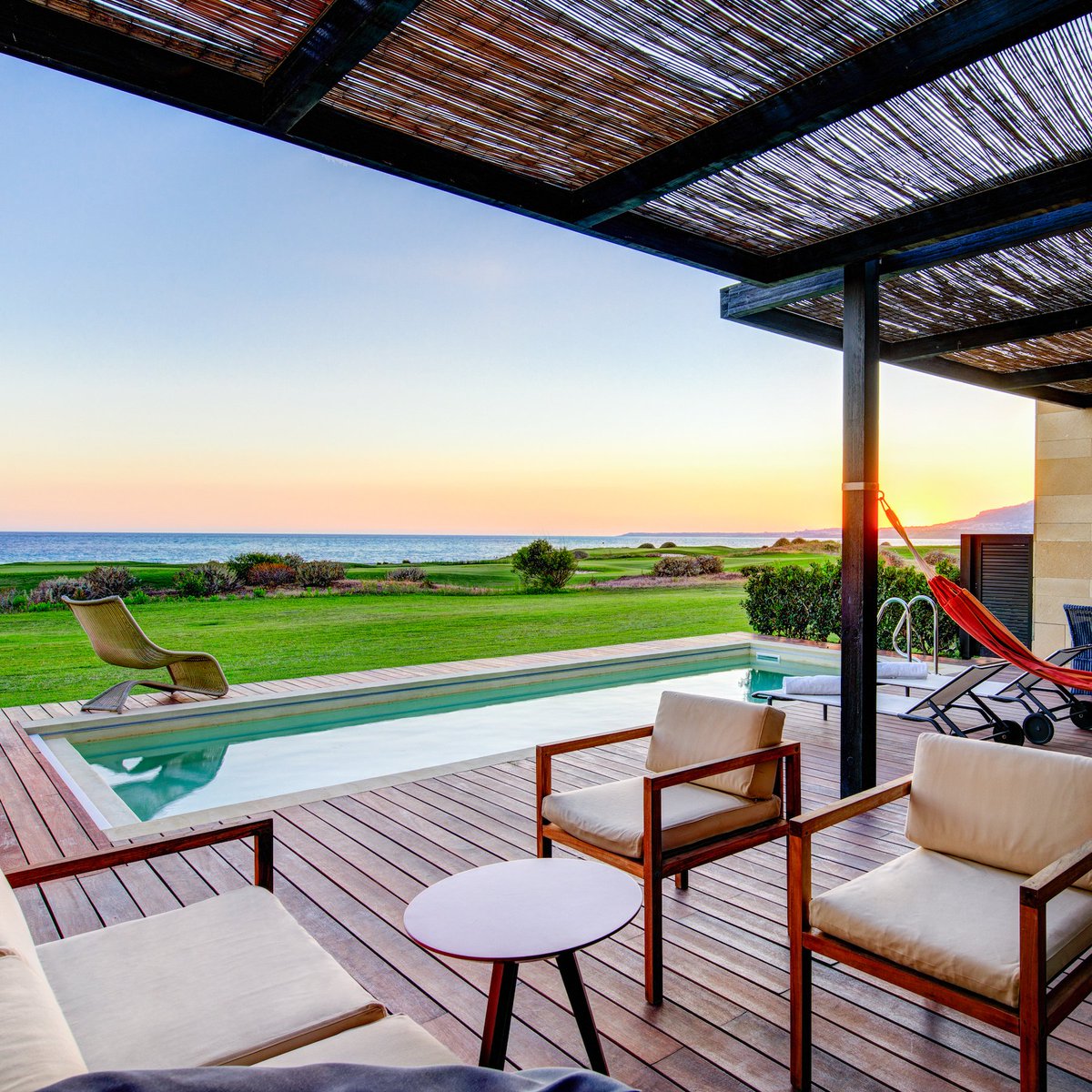 A perfect evening looks like this: the colors of the sunset sky and a moment of tranquility on the terrace of your Pool Suite. #RoccoForteHotels #RoccoForte #Sicily #VerduraResort