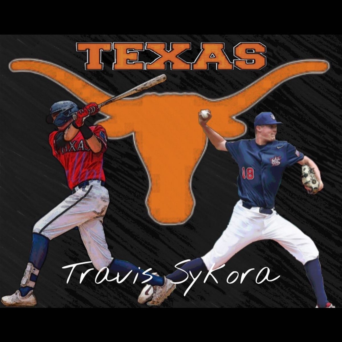 travissykora1's tweet photo. Extremely grateful to announce my commitment to the University of Texas. All glory to God! Very thankful for all the people who have helped along the way. Exited to be a longhorn!🤘🏼🧡 @TexasBaseball @SeanAllen3 @DP5hookem @UTMiller12 https://t.co/Qu6aPGtGBT
