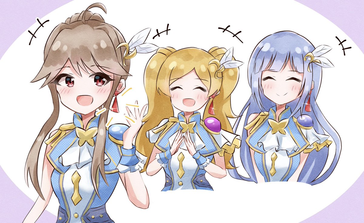 multiple girls 3girls twintails closed eyes blonde hair brown hair blue hair  illustration images