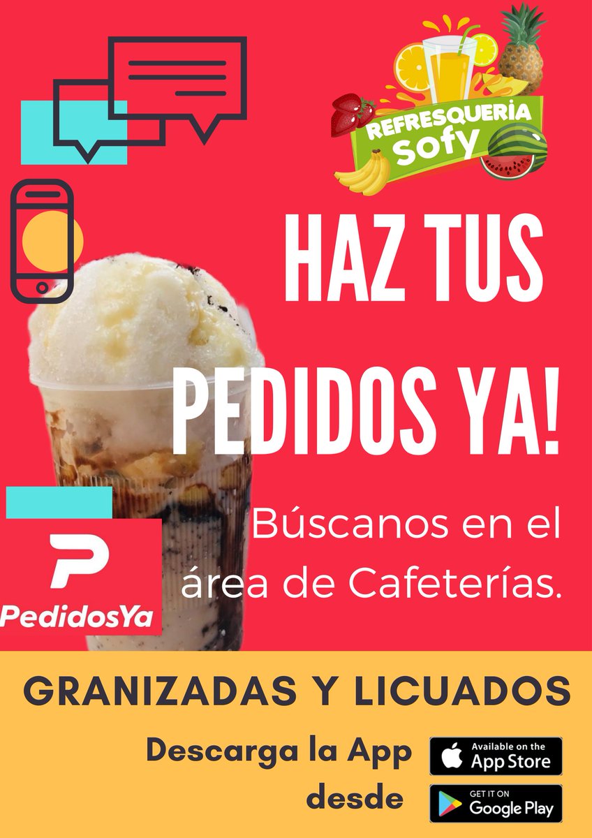 RefreSofy's tweet photo. Estamos en @pedidosya búscanos en el área de Café! Y disfruta de nuestras Granizadas y licuados!!!
#RefresqueriaSofy
#pedidosya https://t.co/7DMmY9kAlf