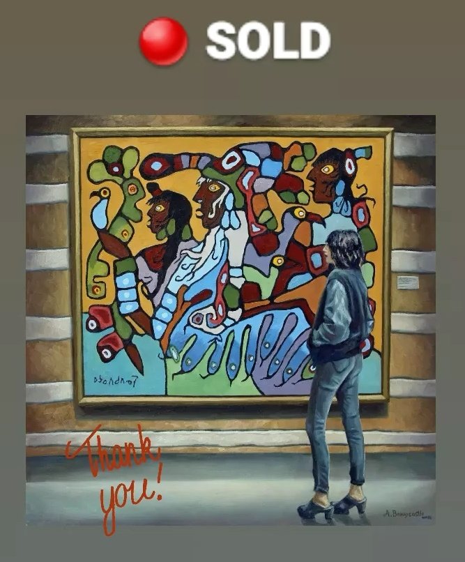 BonnycastleArt's tweet photo. 🔴 SOLD.  Woodland Disciple is off to a new home .  A woman at the McMichael Canadian art collection admirers Anishinaabe artist Norval Morrisseau's 1979 painting Shaman and Disciples.
#canadianart #painting #artist #oilpaint #art #fineart #artmuseum #artgallery #mcmichaelgallery https://t.co/qZNaTEXijP