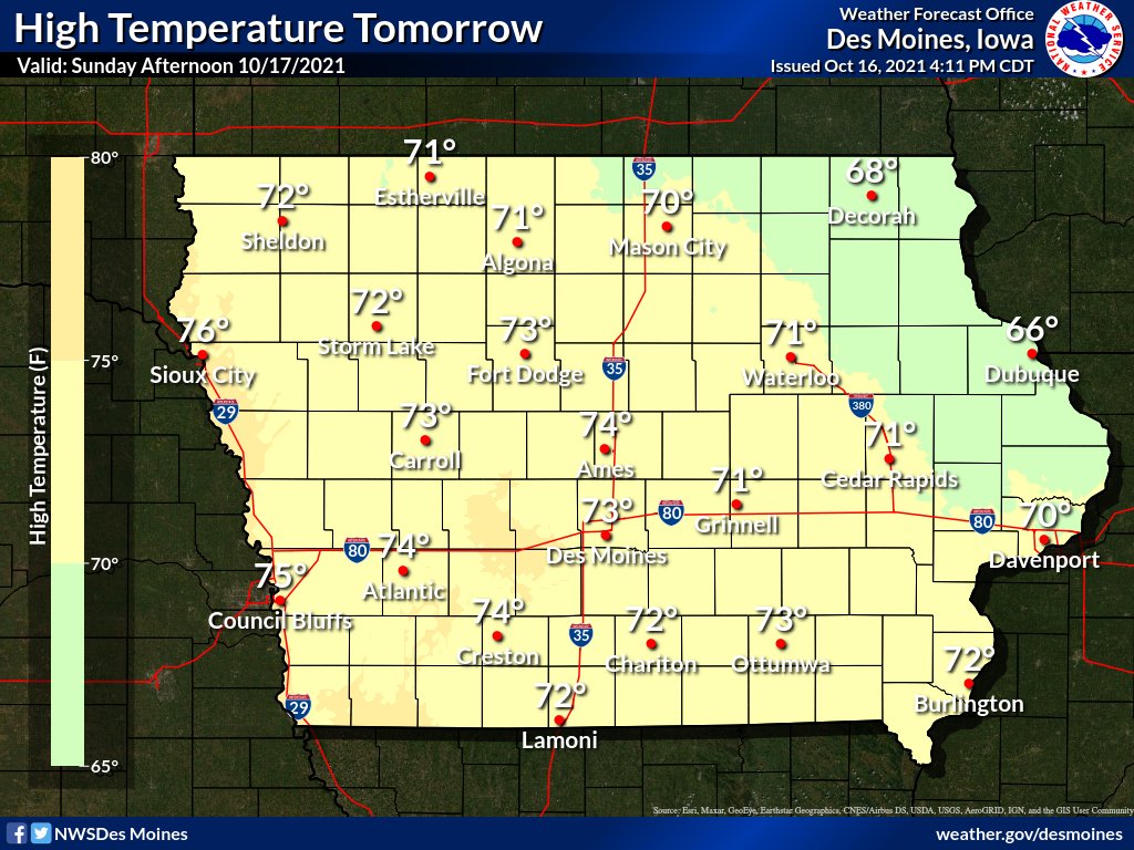 NWSDesMoines's tweet photo. Dry and mild the rest of the weekend. #IowaFall #iawx https://t.co/FKqLMEfoWC