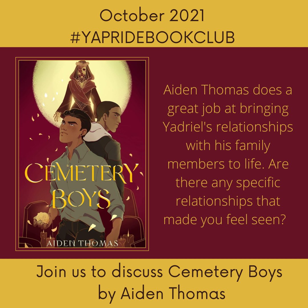 #YAPrideBookClub Discussion Question: Aiden Thomas does a great job at bringing Yadriel's relationships with his family members to life. Are there any specific relationships that made you feel seen?