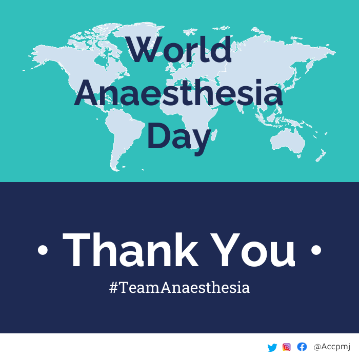 🎉Happy Anaesthesia Day to all anesthesia teams around the world🌎

@AccpmJ is proud to publish how #TeamAnaesthesia is improving #PatientSafety and care 

👏👏👏

#StrongerTogether #WAD2021 #TeamWork