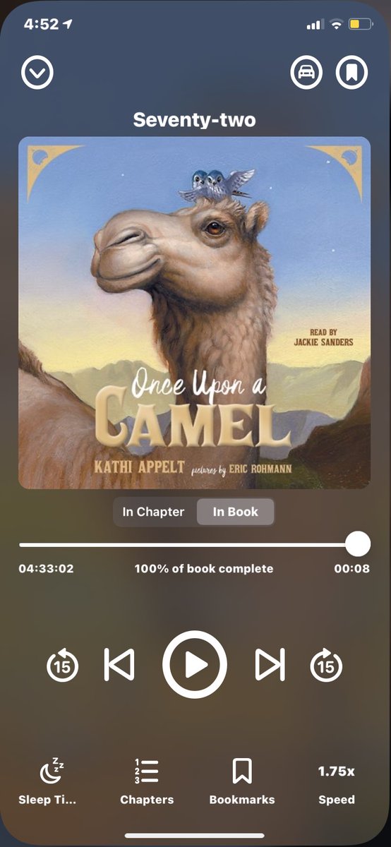 Finished the audio of this delightful story today! Once Upon a Camel is a winner my sixth graders will just love! The audio was wonderful also! @kappelt @SimonKIDS #EricRohmann @blueslipper @barbfisch Thanks @hooplaDigital 📚❤️#bookposse