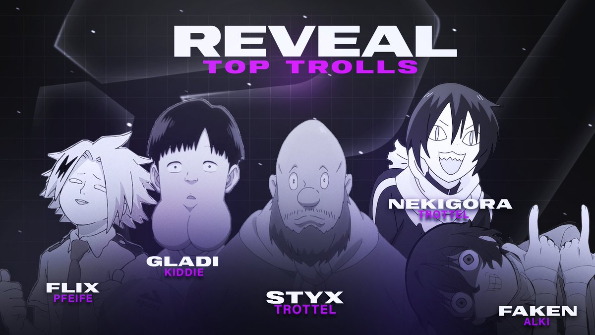 RVXenox's tweet image. Hier meine Damen und Herren stelle Ich euch die Top Trolls unserer Orga @RVMultigaming  vor.

@Styx_cs
#Flix
#Gladi
@nekigora
@FakeN_cs

🖤♥️💛
#trolls #animetwt #GoReveal #Fakenstinkt