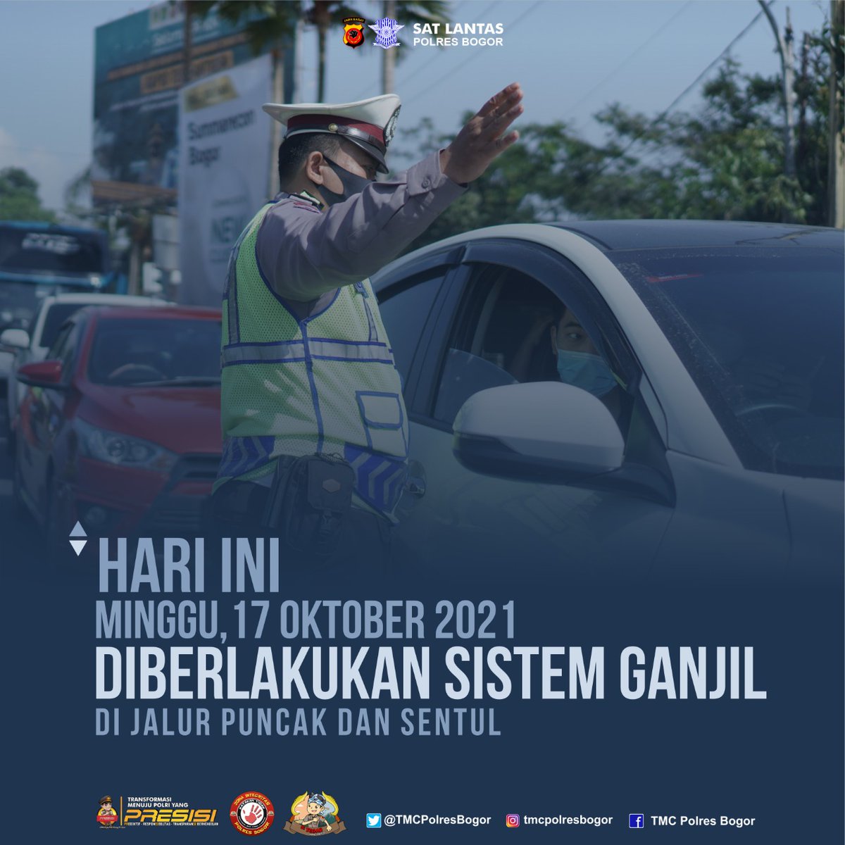 TMCPolresBogor's tweet photo. Hari Ini Minggu Tanggal 17 Oktober 2021 Di Jalur Puncak Dan Sentul Diberlakukan Sistem "GANJIL" https://t.co/KayzhVnM1p