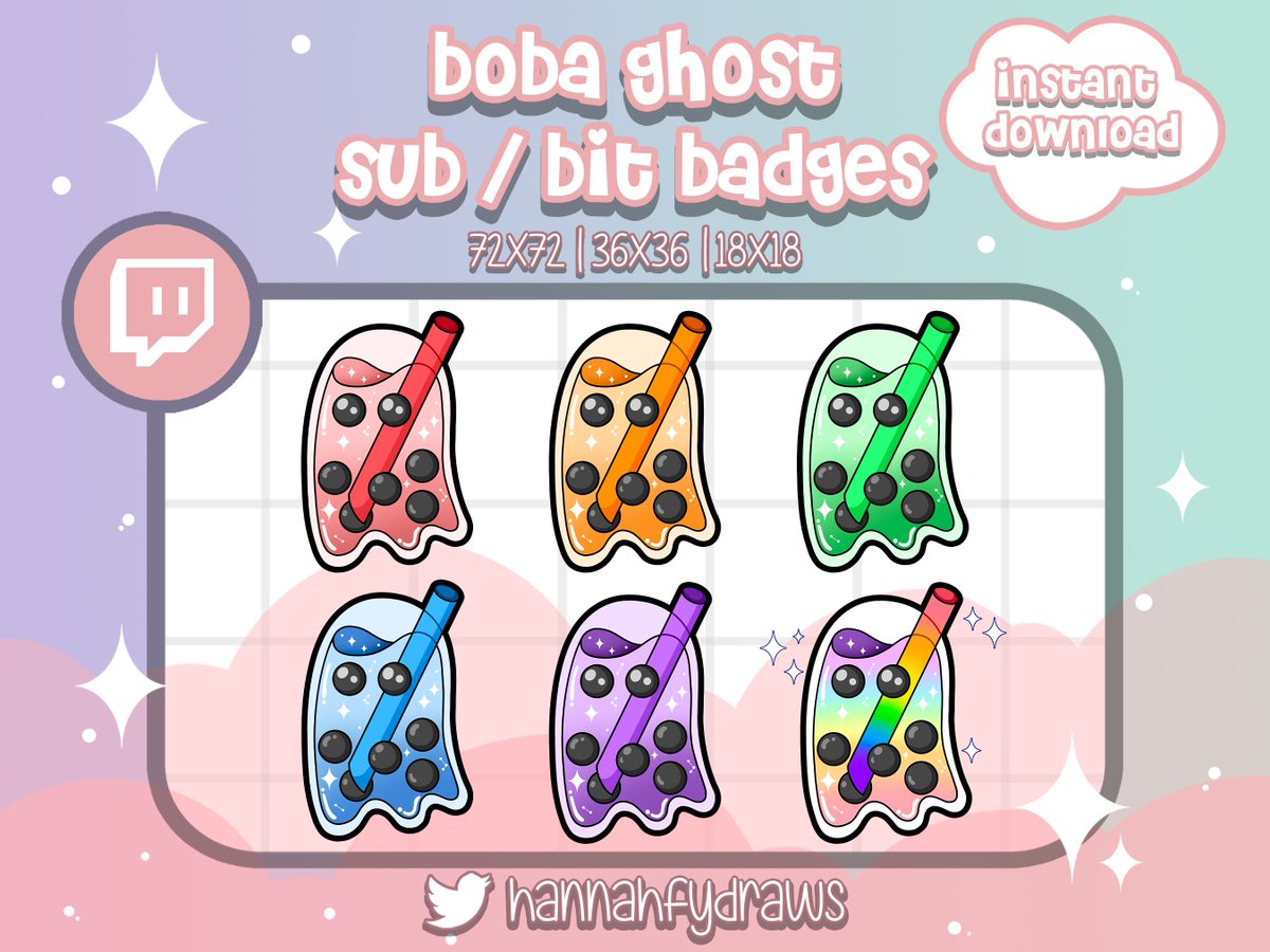 just put these boba ghost Twitch sub badges up on my etsy for only $5! I'm so in love with them. there is no season better than spooky season. #bobatea #TwitchEmoteArtist #twitchemotes #commissonsopen #artph get them here:
etsy.com/shop/hannahfyd…