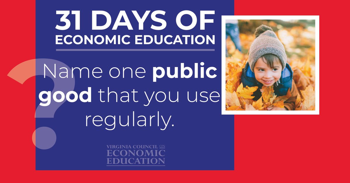 _VCEE's tweet photo. ❓#QOTD: Name one public good that you use regularly?
Hint: 🏞
#EconEdMonth #31DaysofEconEd #Economics #EconomicEducation #vcee #Education #EconEd https://t.co/dpltlm3SUB
