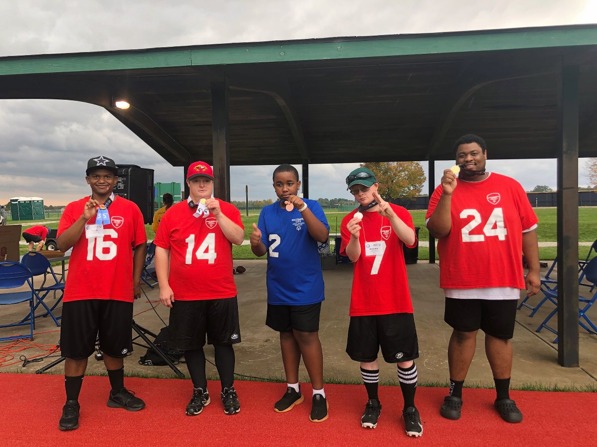 SpOlympicsMD's tweet photo. We were excited to return to @MSMU and Fort Richie today to watch 246 SOMD athletes and 50 Unified partners compete! Due to inclement weather we had to cancel our Tennis portion, but nonetheless it felt so good #ReturningToPlay and seeing smiling faces all around. #FallSportsFest https://t.co/dmnh5PkEtc