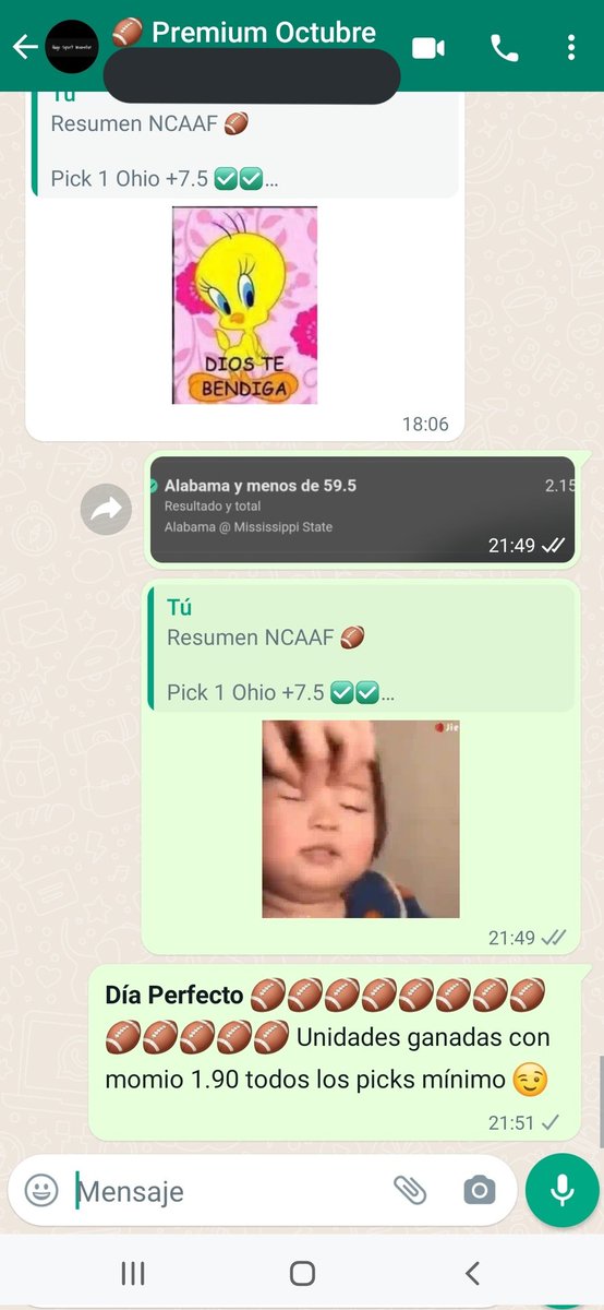 HugoSportInv's tweet photo. Que tal su día? 

Premium 13 Unidades ganadas 🔥🔥🔥

Día Perfecto 🏈🏈🏈

Resto de Octubre $299 manda MD https://t.co/Yq9pzPsQKv
