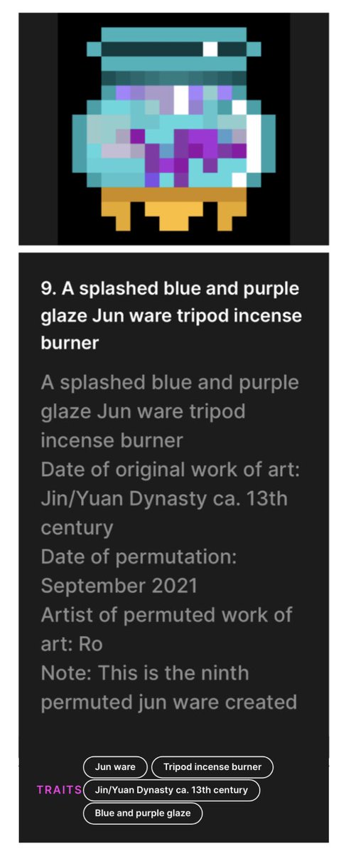 the_MoPAr's tweet photo. #Junware, incredible #Chineseceramics created at the pinnacle of innovation during the Song Dynasty. We’re talking 960! Learn more about fine Chinese works of art here! #nftcollector #artcollector #fineart #pixelart #moparnft #chineseart #innovation
https://t.co/kItyvfIWCt https://t.co/HG4NhNKFkk