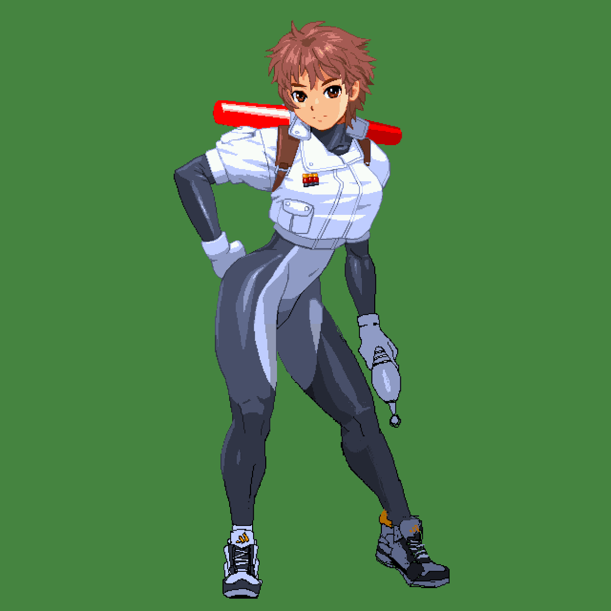 picopico256's tweet photo. そしてパトカー娘はここまで進みました。実は土曜日の早朝に腰をイワしてしまいまして、寝ながらドット打つくらいしかやることないの…。 https://t.co/kO6L1RUxKH
