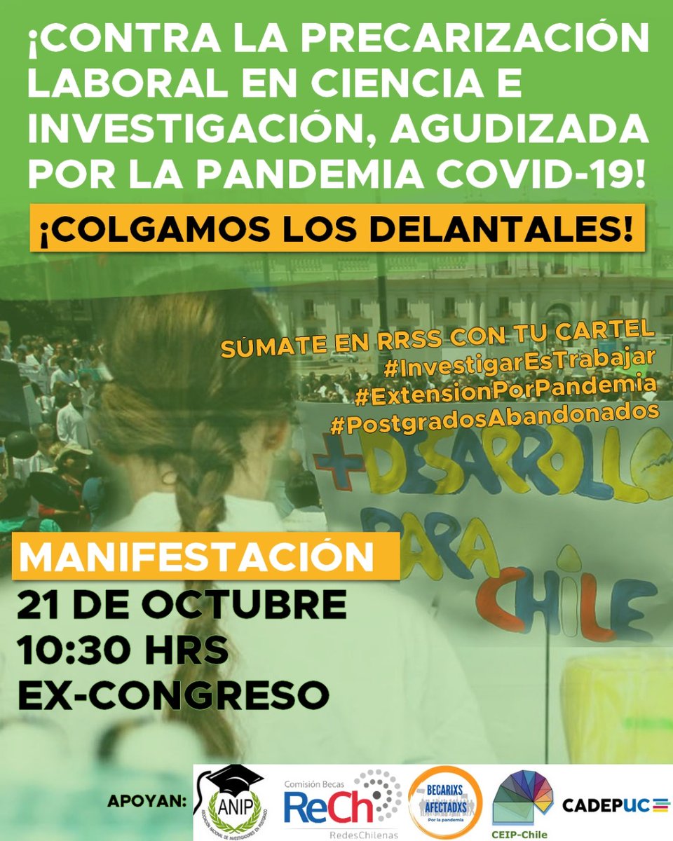 ceipchile1's tweet photo. ATENCIÓN! 📢
Este jueves 21 a las 10:30, los investigadores de posgrado nos reuniremos fuera del ex-congreso nacional para luego realizar una manifestación hacia ANID!
La asistencia de todas y todos es necesaria! Favor difundir! https://t.co/CbMrGJLYk3