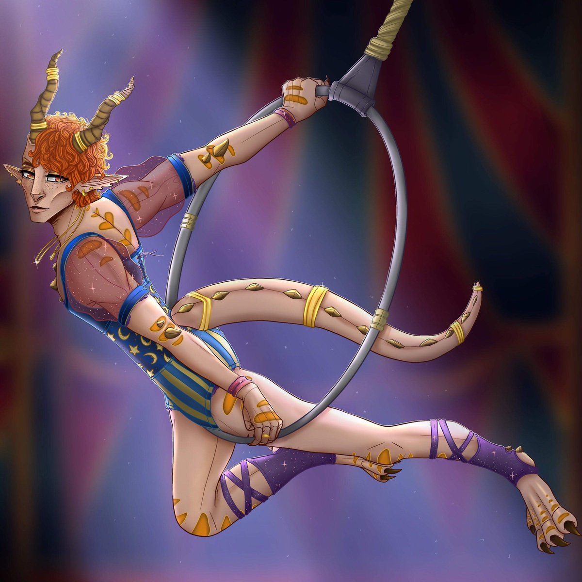 creepiesleeper's tweet photo. Had so much fun drawing this! Of my half gold dragon bab but if he worked in the circus! 💖 #DnD #DnDcharacter #dndart #OC #ocart #DNDArtists #dungeonsanddragons https://t.co/eTwujtEV1X
