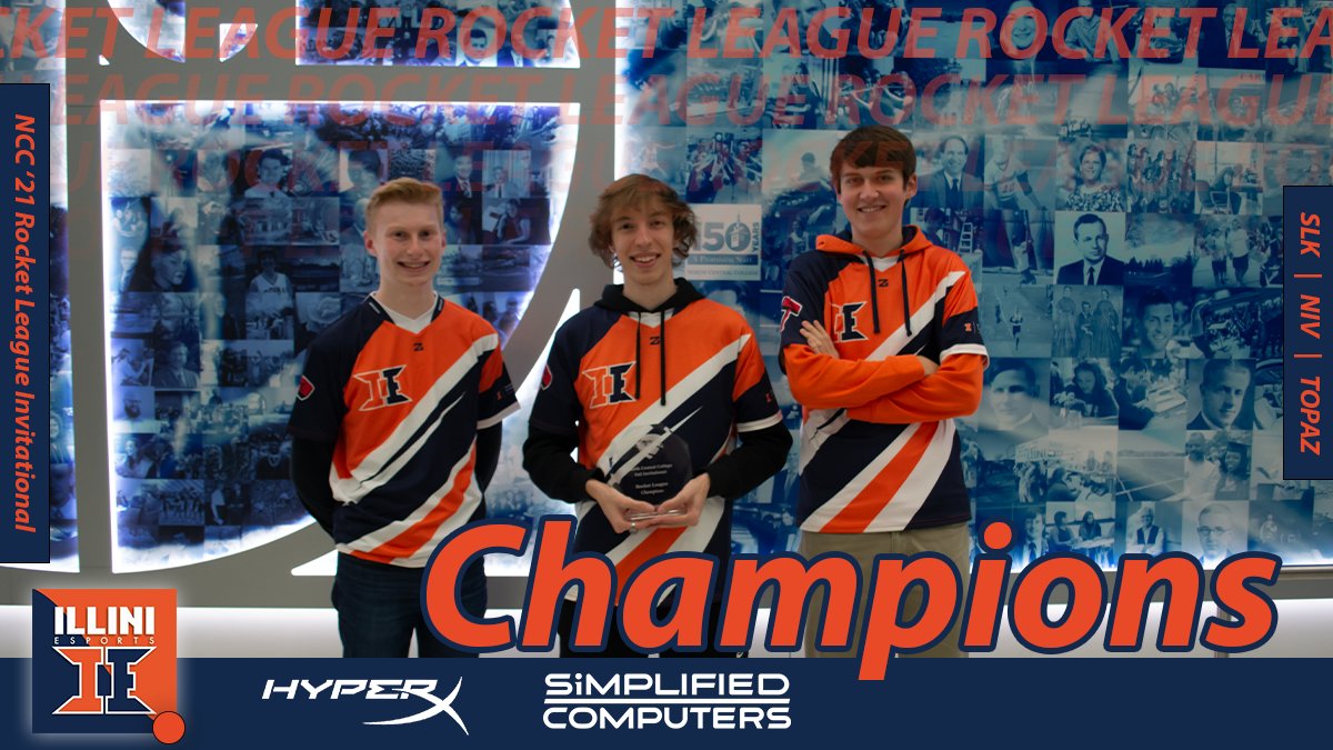 Illini_esports's tweet image. WE ARE THE CHAMPIONS! Illini Orange takes home the NCC '21 Rocket League Invitational Trophy! #IEWIN