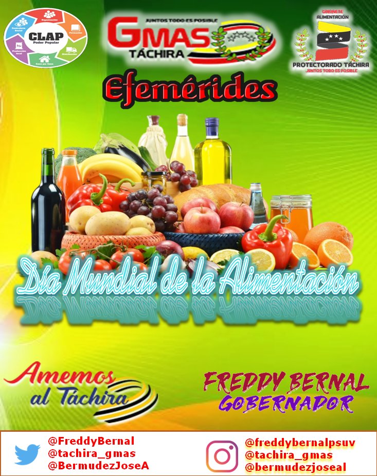 Hoy #16Oct en el Día Mundial de la Alimentación, nuestro reconocimiento al Pte. <a href="/NicolasMaduro/">Nicolás Maduro</a> por llevar a cabo políticas públicas reconocidas a nivel mundial, en pro de garantizar la Soberanía y Seguridad Alimentaria para el pueblo Venezolano 
<a href="/LealTelleria/">M/G Carlos Leal Tellería</a> 
<a href="/FreddyBernal/">Freddy Bernal</a>
