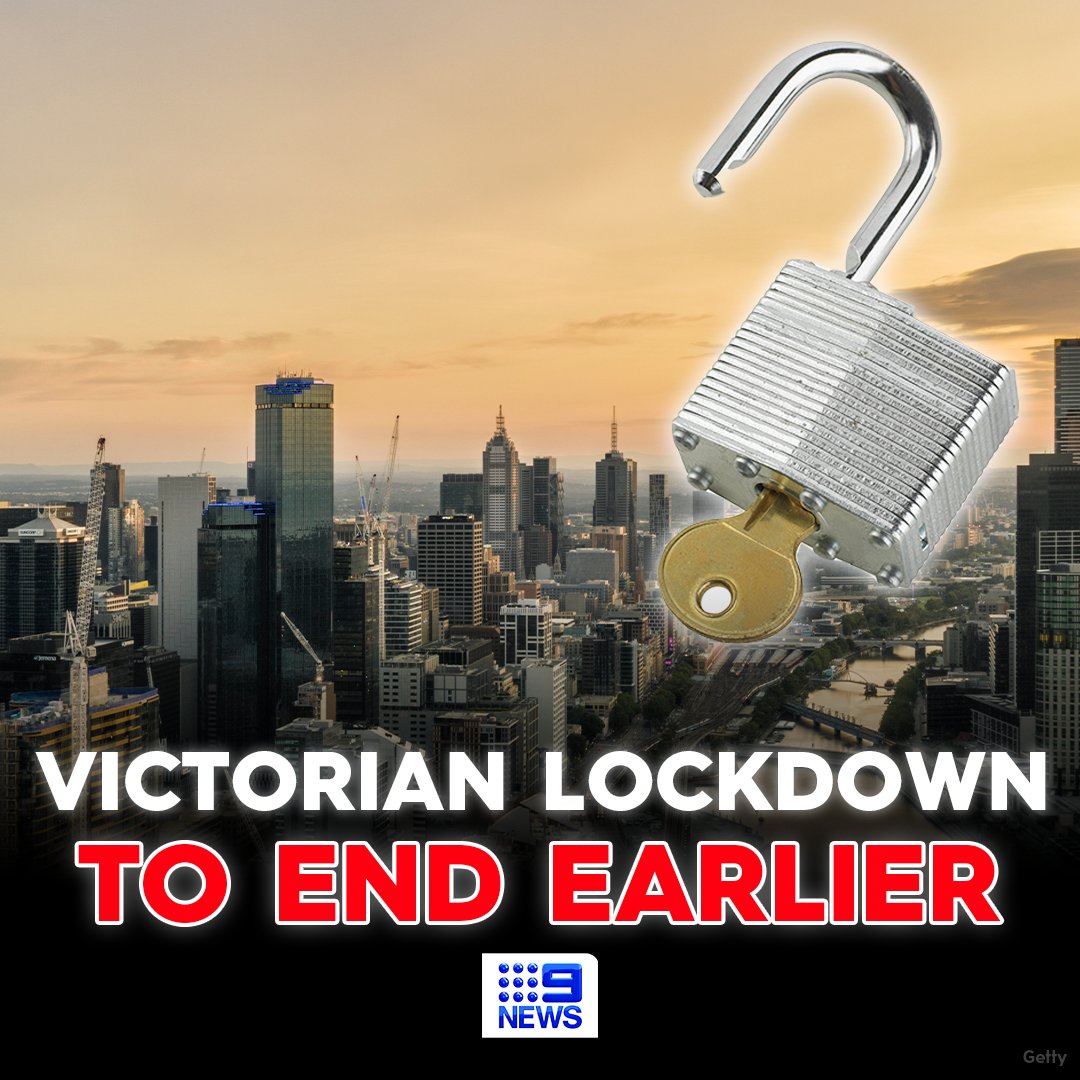 #BREAKING: Victoria's lockdown is set to end this Thursday from 11.59pm, when the state is expected to hit 70 per cent fully vaccinated against #COVID19.

FULL DETAILS on the easing of restrictions: 9Soci.al/wdNy30rXipb

#9News