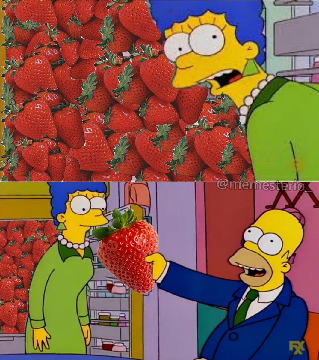 MemeMinistro's tweet photo. - Homero ¿No compraste leche? Solo hay frutillas.

+ Es época de primavera Marge, solo podemos disfrutarlas en estos días y luego el gobierno las quita. https://t.co/4vSzLXrLQO