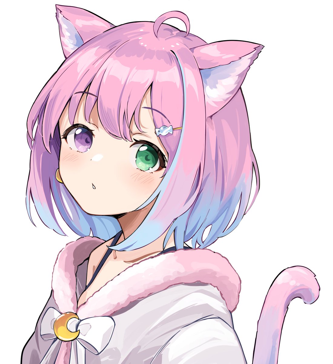 himemori luna 1girl solo animal ears tail cat ears pink hair cat tail  illustration images