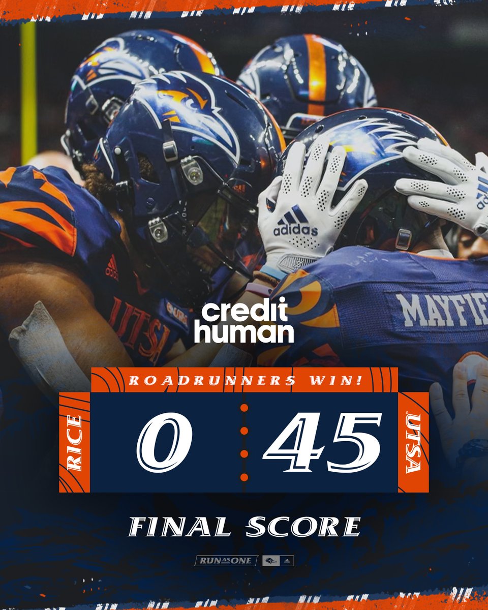 FINAL! UTSA routs Rice with the largest margin of victory in C-USA play in school history. NEXT: UTSA travels to face LA Tech on Saturday at 6 pm on Stadium. 

🔗 bit.ly/3jbK8d4

#BirdsUp 🤙