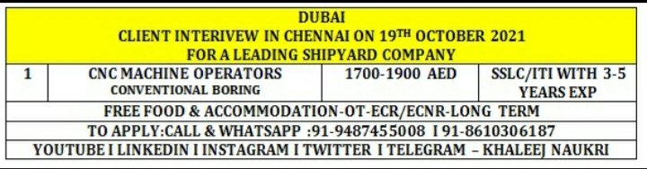 khaleejnaukri's tweet photo. #dubai #client #Interview at #Chennai #cncoperators #conventional #boring #shipyard https://t.co/Nyw6rnJjal