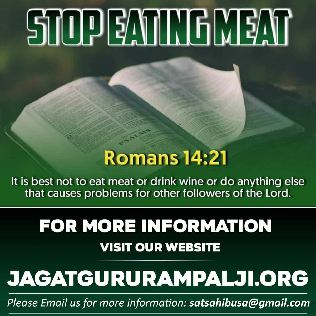 Golu81704202's tweet photo. #GodMorningSunday

Do not kill for the taste of tongue
Romans 14:21
It is best not to eat meat or drink wine or do anything else that causes problems for other followers of the Lord.
~ @SaintRampalJiM 🍀🍀
#SundayThoughts  https://t.co/hGzUM6Hcnz