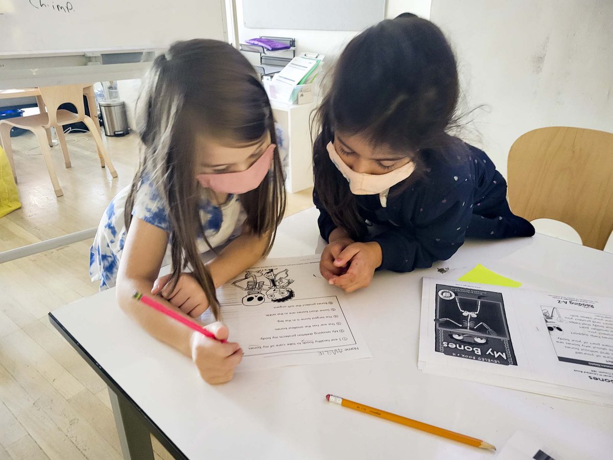 portfolioK12's tweet image. Collaboration with peers to solidify skills and bolster learning. 2nd graders teamed up with Kindergarteners to practice guided reading, pick out adjectives, and learn how pizza is made! They even taught their new young friends some of their favorite math games, like BATTLE BUGS!