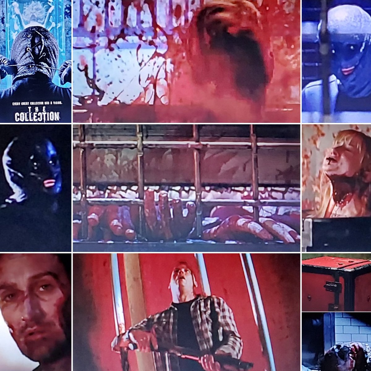 owikj's tweet photo. #octoberhorrormoviechallenge #31horrorfilms31days 🎃📼💿💻 Day 17: #thecollection 
#sequel #thecollector 
#maskedkiller #deadlytraps #razorsaw #squashed #hands #torture #speared #box #keptinbox #excon #joshstewart #marcusdunstan #bloodsplatter #blood #gore #bloodandgore https://t.co/z1KxNkoGfd