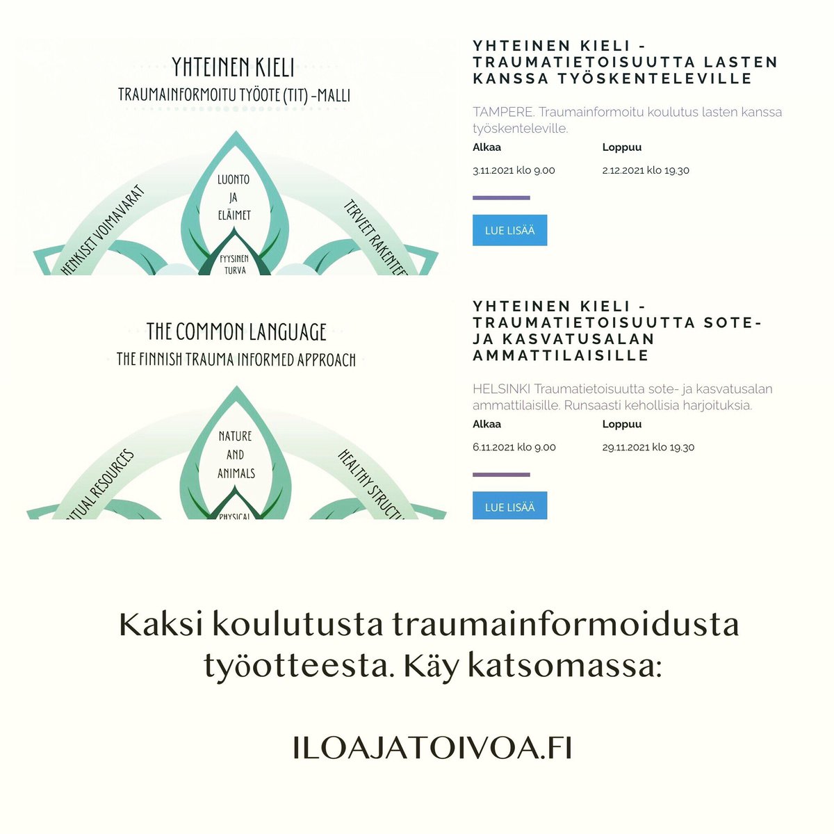 kati_sarvela's tweet photo. Sivuiltamme https://t.co/o2ydj2DBAg löytyy loppusyksyn traumainformoidut koulutuksemme! #traumainformoitu #trauma #toipuminen https://t.co/pTmdUqzSLc