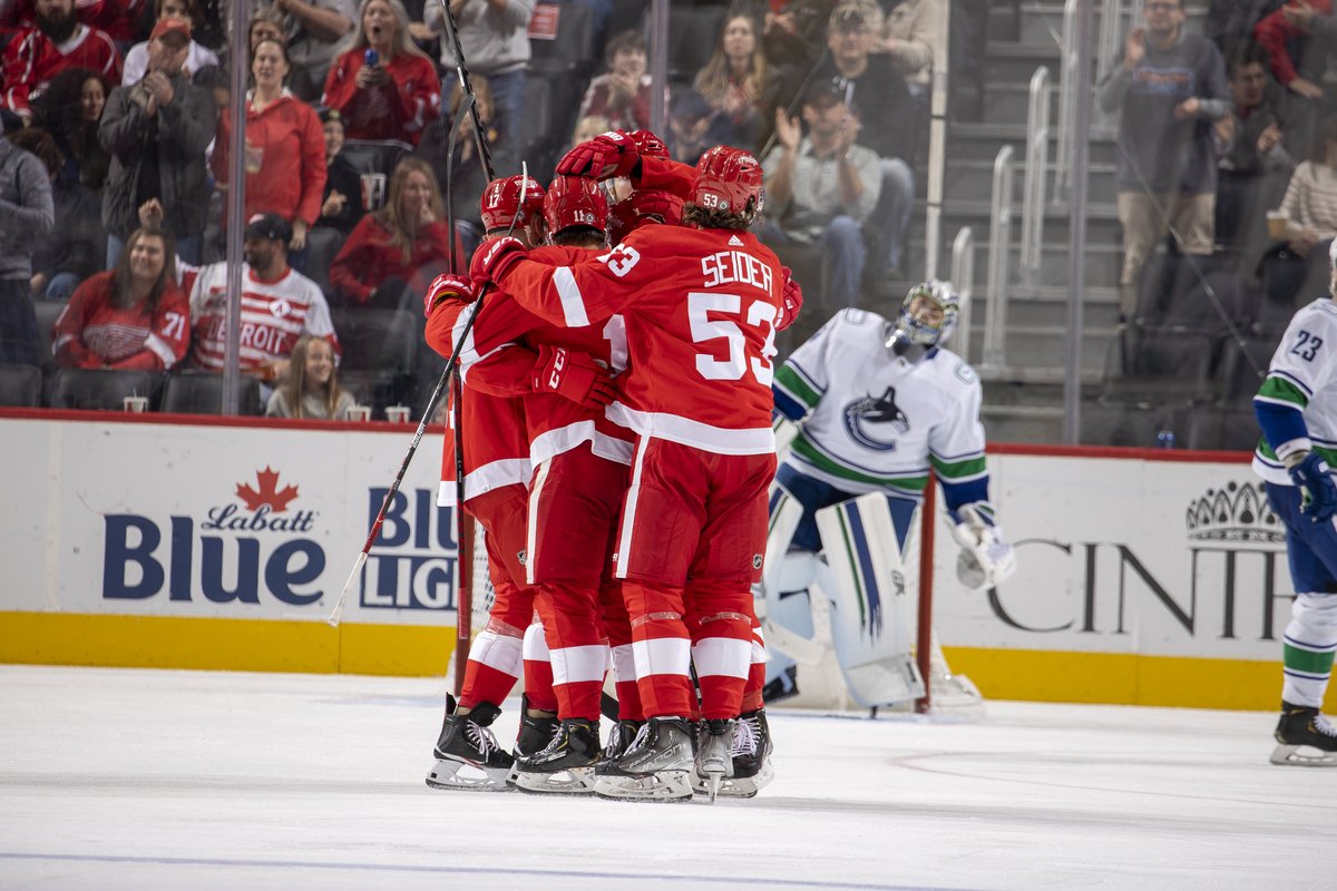DetroitRedWings's tweet photo. #RedWings beat Canucks, 3-1, for first win of 2021-22 season.

Thomas Greiss makes 40 saves in the victory; Robby Fabbri and Filip Zadina score for Detroit: https://t.co/8IrAryGlhx https://t.co/K2vMzrZYwQ