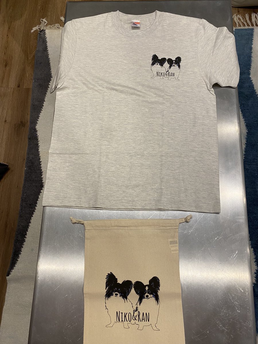 Left_Hand55's tweet photo. ニコ&amp;ランTシャツ、バッグ作ってみました😆親バカです💦

#愛犬Tシャツ
#パピヨン https://t.co/Jol71xpIXP