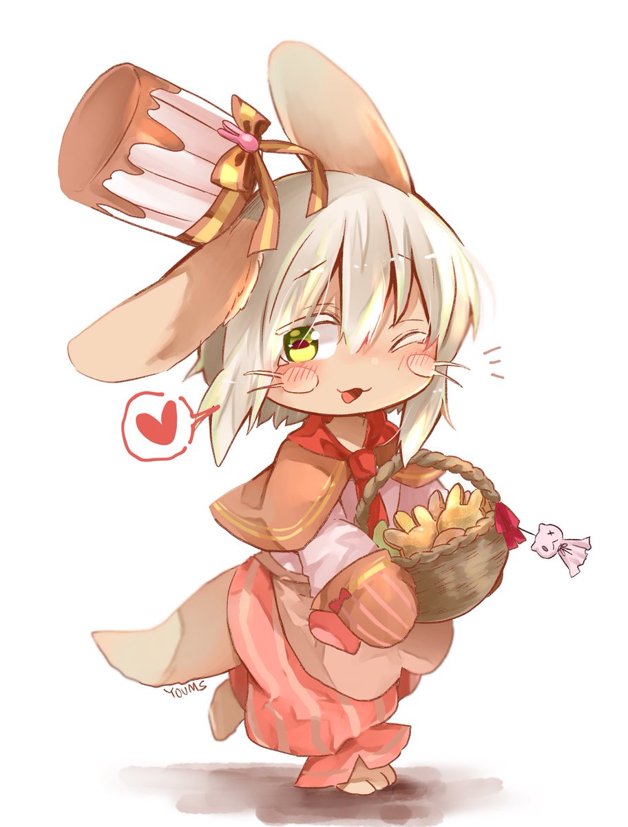nanachi (made in abyss) furry one eye closed basket 1other heart holding basket hat  illustration images