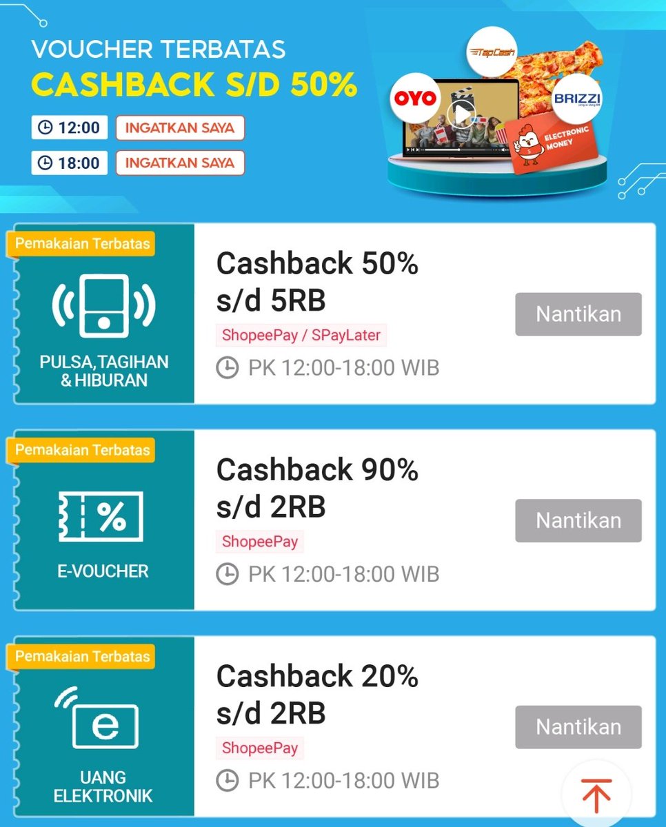 Gebyar Pulsa, Tagihan, dan Hiburan
⏰ Mulai jam 12:00 &amp; 18:00

shp.ee/2gpxnnt