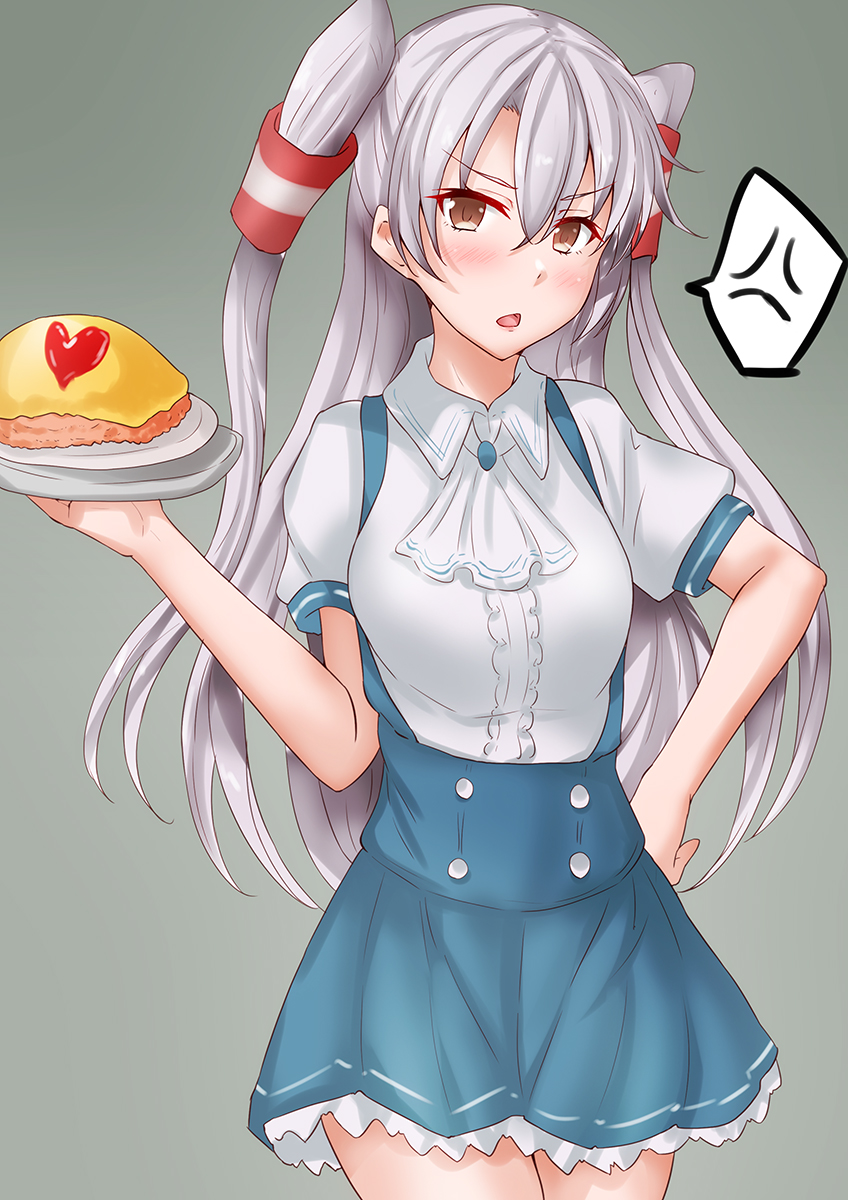 amatsukaze (kancolle) 1girl solo long hair two side up omelet grey hair omurice  illustration images